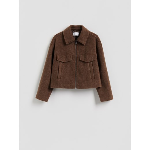 Reserved - Kurtka z tkaniny boucle - brązowy ze sklepu Reserved w kategorii Kurtki damskie - zdjęcie 186251172