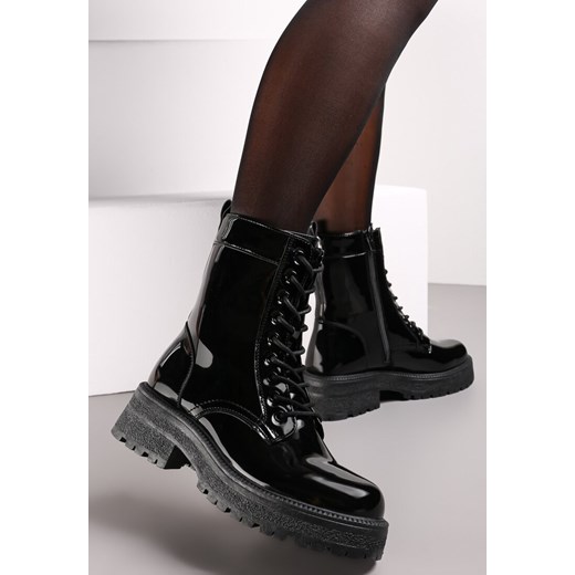 Czarne Lakierowane Botki Workery Ralotta ze sklepu born2be.pl w kategorii Workery damskie - zdjęcie 186251203