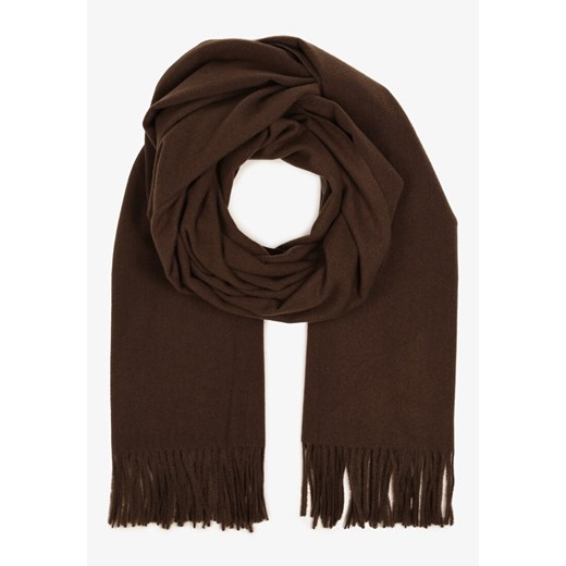 Brązowy Szalik Długi z Frędzlami z Domieszką Wełny Torilisa uniwersalny okazja born2be.pl