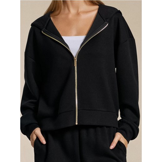 Sinsay - Rozpinana bluza z kapturem soft touch - czarny - id: 057FJ-99X - marki Sinsay - 186251982 Sinsay - Rozpinana bluza z kapturem soft touch - czarny ze sklepu Sinsay w kategorii Bluzy damskie - zdjęcie 186251982
