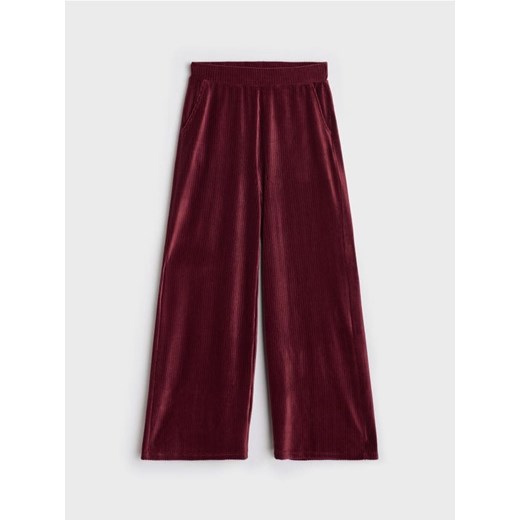 Sinsay - Prążkowane spodnie wide leg - czerwony ze sklepu Sinsay w kategorii Spodnie damskie - zdjęcie 186252052