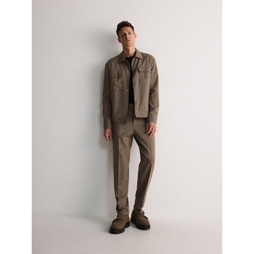 Reserved - Wzorzyste spodnie chino - brązowy Reserved 32 okazyjna cena Reserved