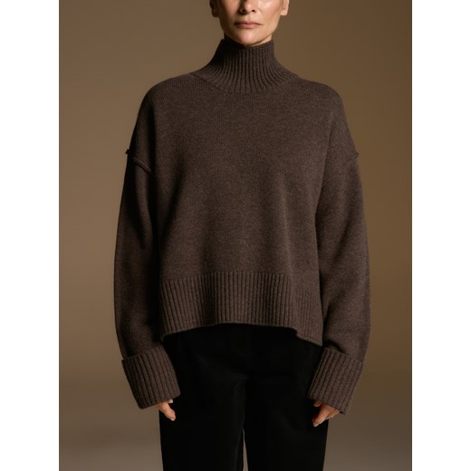 Reserved - Wełniany sweter z golfem - ciemnobrązowy Reserved M Reserved