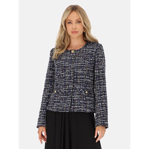Elegancka granatowa marynarka tweedowa L’AF Parisa ze sklepu Eye For Fashion w kategorii Marynarki damskie - zdjęcie 186256473