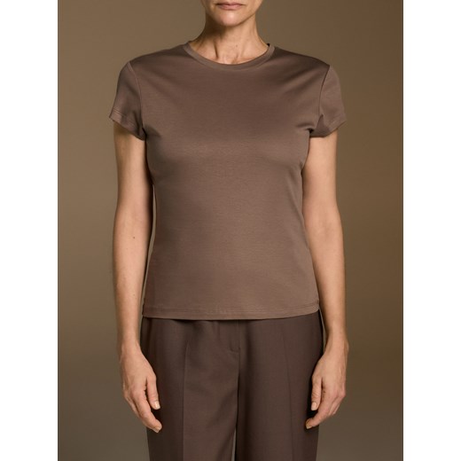 Reserved - T-shirt z domieszką jedwabiu - brązowy ze sklepu Reserved w kategorii Bluzki damskie - zdjęcie 186256982