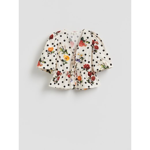 Reserved - Wzorzysta bluzka z wiązaniami - wielobarwny ze sklepu Reserved w kategorii Bluzki damskie - zdjęcie 186257121