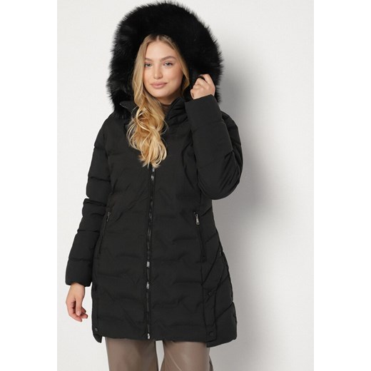 Czarna Pikowana Kurtka z Kapturem z Futerkiem Espenna 3XL born2be.pl