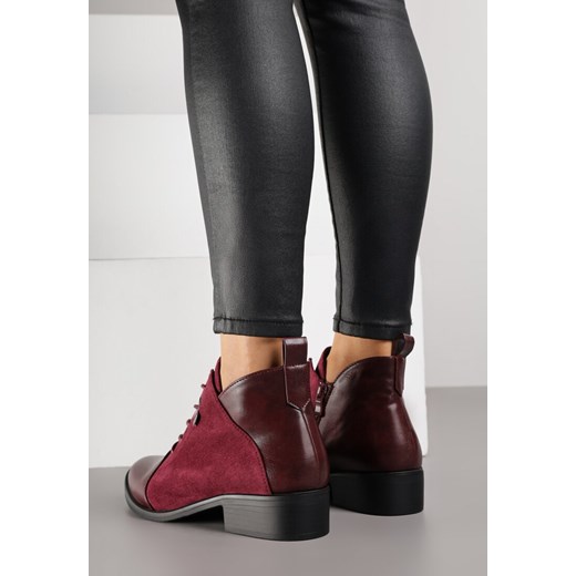 Bordowe Sznurowane Botki Vices z Łączonych Materiałów Atevitte 40 born2be.pl