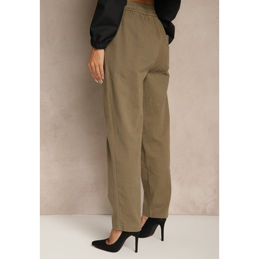 Ciemnozielone Spodnie z Bawełny Mom Fit Ozdobione Sznurkiem Apinella Renee M renee.pl
