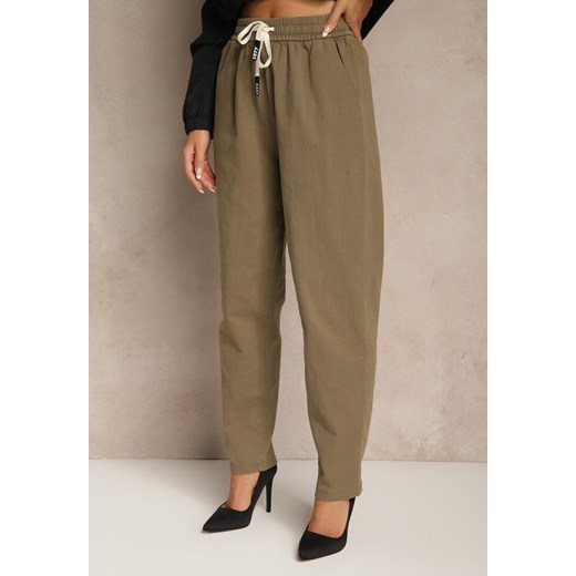 Ciemnozielone Spodnie z Bawełny Mom Fit Ozdobione Sznurkiem Apinella Renee M renee.pl