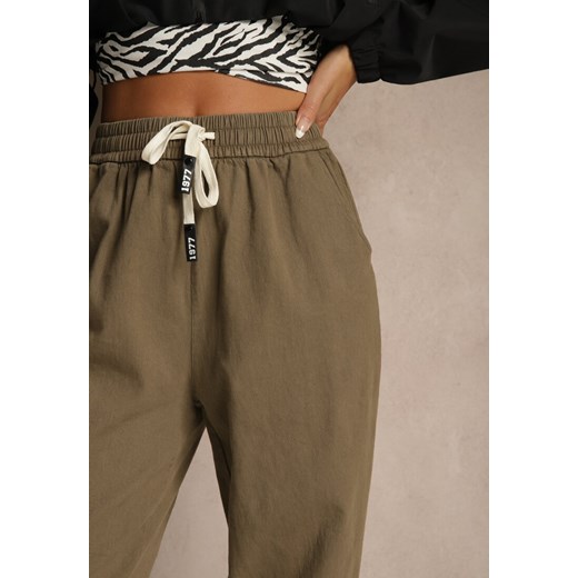 Ciemnozielone Spodnie z Bawełny Mom Fit Ozdobione Sznurkiem Apinella Renee L renee.pl