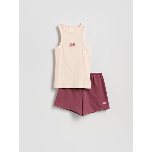 Reserved - Dwuczęściowa piżama z haftem - ciemnofioletowy ze sklepu Reserved w kategorii Piżamy damskie - zdjęcie 186259391