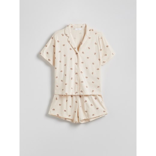 Reserved - Bawełniana piżama dwuczęściowa - złamana biel Reserved XS Reserved