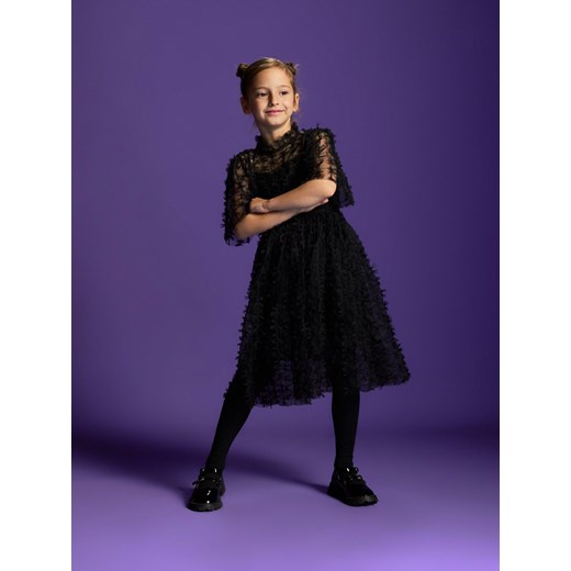 Reserved - Tiulowa sukienka z kokardkami - czarny ze sklepu Reserved w kategorii Sukienki dziewczęce - zdjęcie 186259603