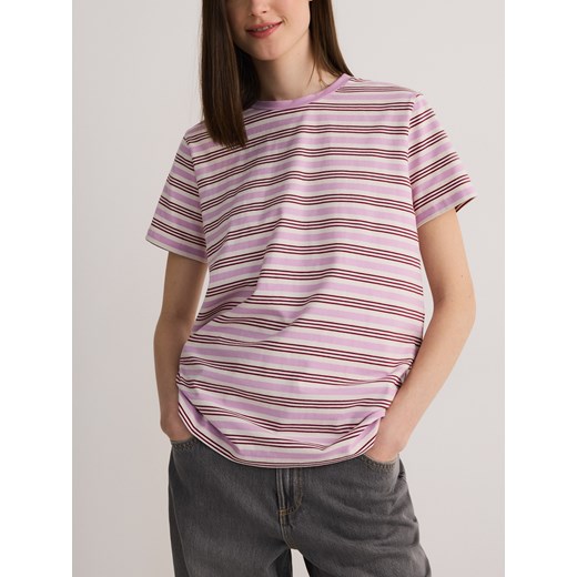 Reserved - Bawełniany t-shirt w paski - fioletowy ze sklepu Reserved w kategorii Bluzki damskie - zdjęcie 186260131