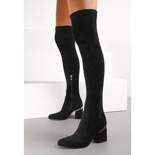 Czarne Kozaki na Niewysokim Słupku z Cholewką za Kolano Mormaer ze sklepu born2be.pl w kategorii Kozaki damskie - zdjęcie 186260400