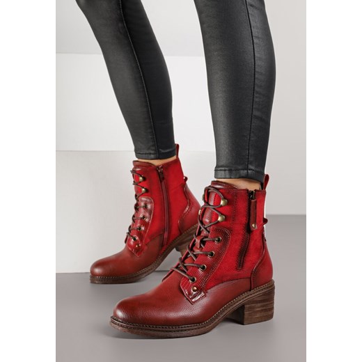 Bordowo-Czerwone Botki Trzewiki na Klockowym Obcasie Zdobione Suwakiem Salittea - id: 400261 - marki born2be - 186260624 Bordowo-Czerwone Botki Trzewiki na Klockowym Obcasie Zdobione Suwakiem Salittea ze sklepu born2be.pl w kategorii Botki - zdjęcie 186260624