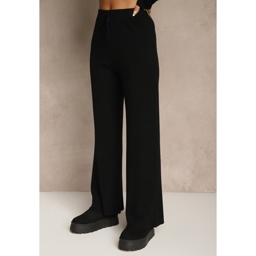 Szary Komplet z Dzianiny Spodnie Wide Leg i Sweter w Szerokie Pasy Falorella Renee ONE SIZE renee.pl