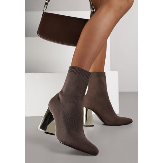 Brązowe Skarpetkowe Botki VICES na Słupku w Eleganckim Stylu Rarana Renee 41 renee.pl