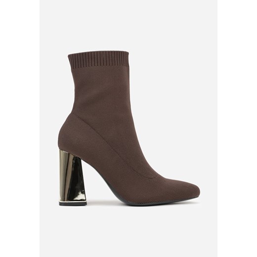 Brązowe Skarpetkowe Botki VICES na Słupku w Eleganckim Stylu Rarana Renee 39 renee.pl
