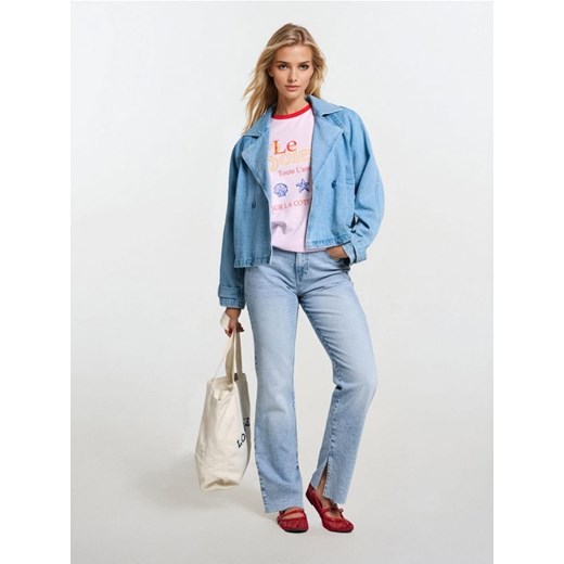 Sinsay - Jeansy straight z efektem sprania - niebieski ze sklepu Sinsay w kategorii Jeansy damskie - zdjęcie 186262043