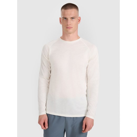 Męski longsleeve do biegania 4F 4FWAW25TFLOM413 - biały ze sklepu Sportstylestory.com w kategorii T-shirty męskie - zdjęcie 186263214