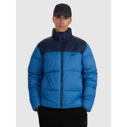 Męska kurtka puchowa pikowana 4F 4FWAW25TDJAM601 - niebieska ze sklepu Sportstylestory.com w kategorii Kurtki męskie - zdjęcie 186263374