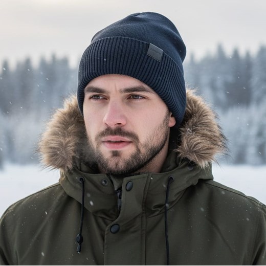Męska Zimowa Czapka Granatowa z polarem - L/XL 2MORO ST-539 ze sklepu Stylion w kategorii Zegarki - zdjęcie 186265620