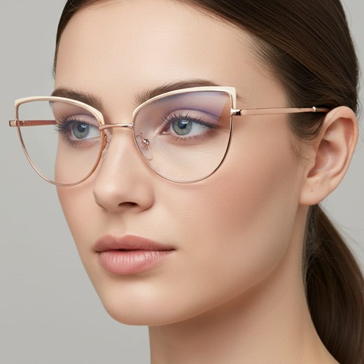 Okulary kocie do komputera damskie z filtrem BLUE Light zerówki 2586-1 złoty/ecri ze sklepu Stylion w kategorii Okulary zerówki damskie - zdjęcie 186265631