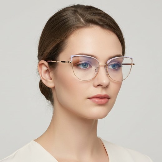 Okulary kocie do komputera damskie z filtrem BLUE Light zerówki 2586-4 złoty/fiolet ze sklepu Stylion w kategorii Okulary zerówki damskie - zdjęcie 186265633