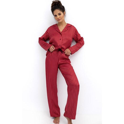 Sensis długa piżama w paski Rosemary, Kolor bordowo-czerwony, Rozmiar S, SENSIS - id: 218490 - marki Sensis - 186270030 Sensis długa piżama w paski Rosemary, Kolor bordowo-czerwony, Rozmiar S, SENSIS ze sklepu Primodo w kategorii Piżamy damskie - zdjęcie 186270030