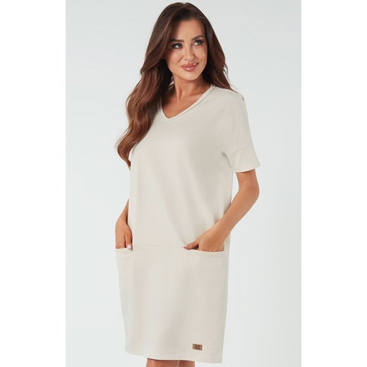 Tunika damska z krótkim rękawem beżowa Stella, Kolor beżowy, Rozmiar M, Italian Fashion ze sklepu Intymna w kategorii Koszule nocne - zdjęcie 186270483