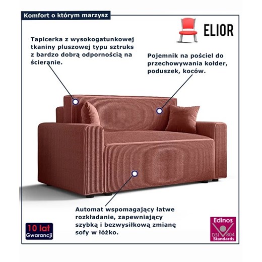 Łososiowa rozkładana sofa z pojemnikiem N0-S87 Elior Edinos.pl