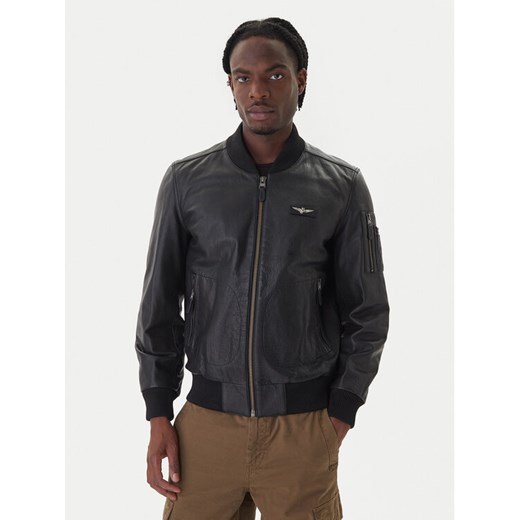 Aeronautica Militare Kurtka skórzana 252PN0958UPL00305 Czarny Regular Fit ze sklepu MODIVO w kategorii Kurtki męskie - zdjęcie 186272721
