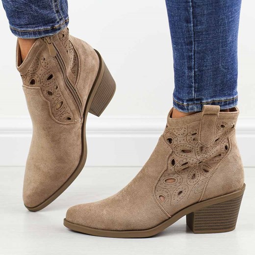Beżowe jesienne botki damskie, kowbojki S.Barski 086 ze sklepu suzana.pl w kategorii Botki - zdjęcie 186273734