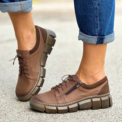 Skórzane cappuccino Polskie półbuty damskie D160 ze sklepu suzana.pl w kategorii Półbuty damskie - zdjęcie 186273911