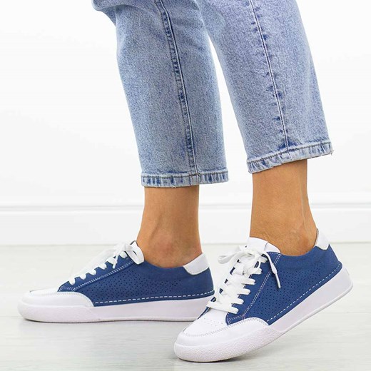 Niebieskie skórzane półbuty damskie Sergio Leone Sp108 ze sklepu suzana.pl w kategorii Trampki damskie - zdjęcie 186273960