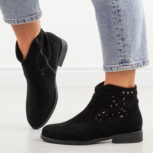 Czarne wiosenne zamszowe ażurowe botki damskie S.Barski 51-113 ze sklepu suzana.pl w kategorii Botki - zdjęcie 186274052