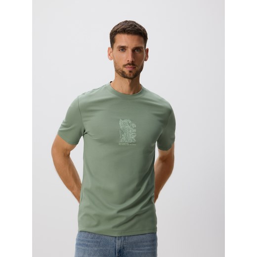 Reserved - T-shirt regular z haftem - jasnozielony ze sklepu Reserved w kategorii T-shirty męskie - zdjęcie 186275572