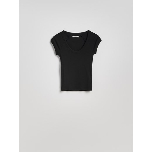 Reserved - T-shirt slim fit - czarny ze sklepu Reserved w kategorii Bluzki damskie - zdjęcie 186276233