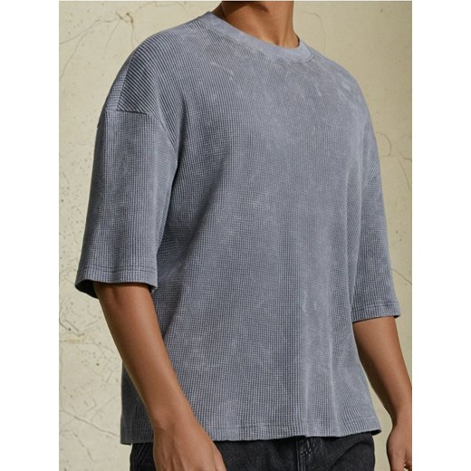 Sinsay - Bawełniana bluza z krótkim rękawem o waflowej strukturze - szary ze sklepu Sinsay w kategorii Bluzy męskie - zdjęcie 186277624