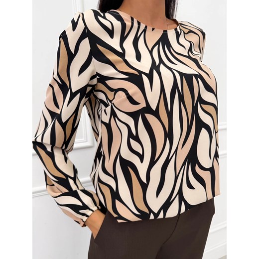 Beżowo-Czarna Bluzka ze Wzorem Modnakiecka.pl 38 ModnaKiecka.pl