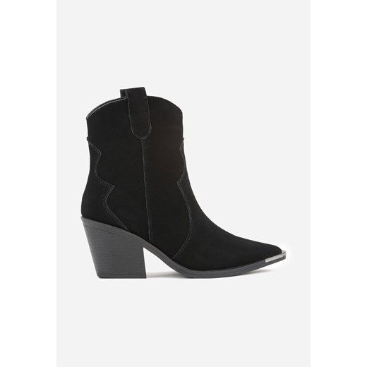 Czarne Skórzane Botki Kowbojki z Metaliczną Aplikacją na Nosku Saneara Renee 39 renee.pl