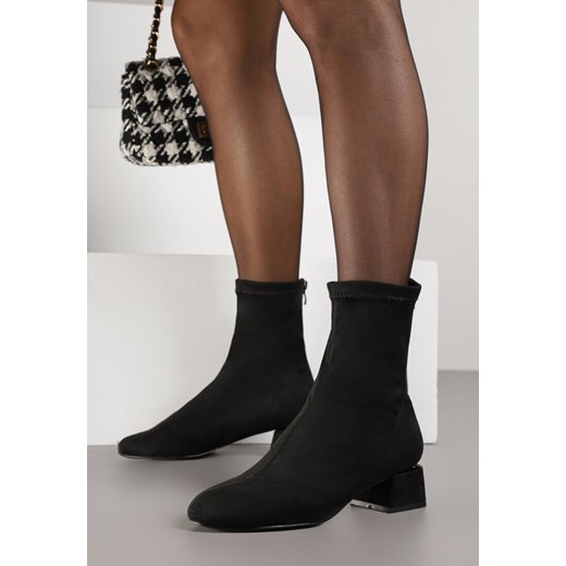 Czarne Eleganckie Botki VICES Skarpetkowe z Imitacji Zamszu na Klocku z Renee 39 renee.pl