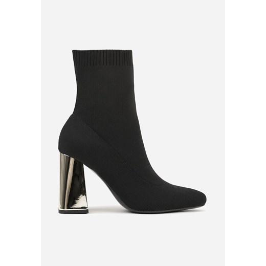 Czarno-Złote Eleganckie Botki VICES na Słupku ze Skarpetkową Cholewką Rasoria 36 born2be.pl