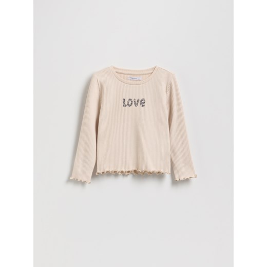 Reserved - Prążkowana koszulka z nadrukiem - kremowy ze sklepu Reserved w kategorii Bluzki dziewczęce - zdjęcie 186282210