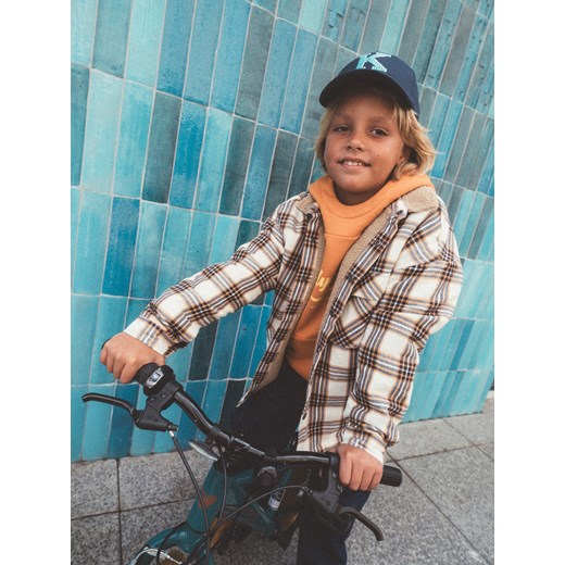 Reserved - Koszula oversize w kratę - beżowy ze sklepu Reserved w kategorii Koszule chłopięce - zdjęcie 186282300