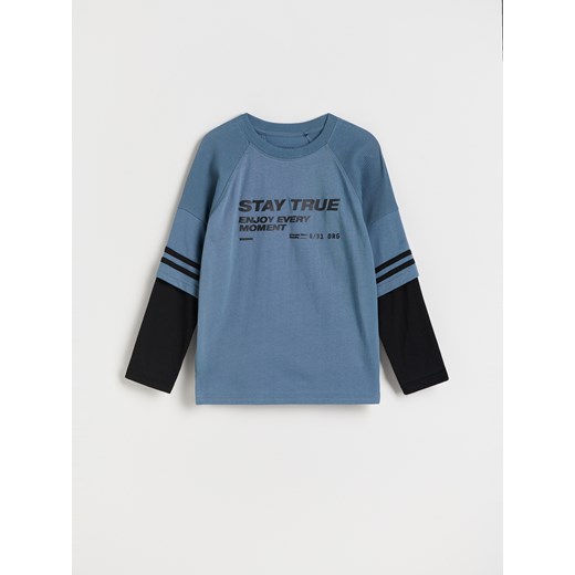 Reserved - Longsleeve z nadrukiem - granatowy Reserved 140 (9 lat) wyprzedaż Reserved