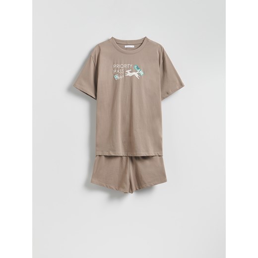 Reserved - Piżama dwuczęściowa z nadrukiem - beżowy ze sklepu Reserved w kategorii Piżamy damskie - zdjęcie 186285983