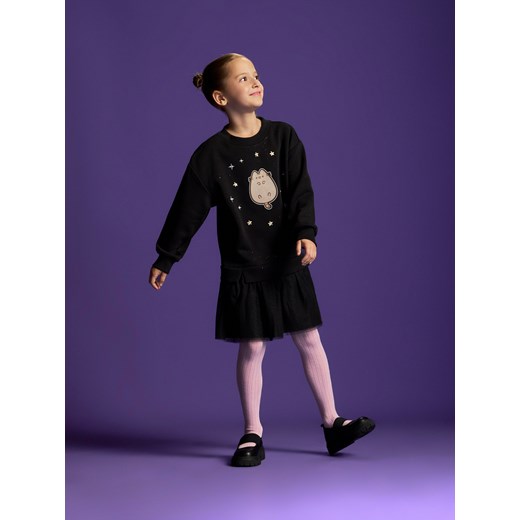 Reserved - Dzianinowa sukienka z aplikacją Pusheen - czarny ze sklepu Reserved w kategorii Sukienki dziewczęce - zdjęcie 186286154